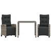 vidaXL Set comedor de jard&iacute;n 3 piezas con cojines rat&aacute;n sint&eacute;tico gris