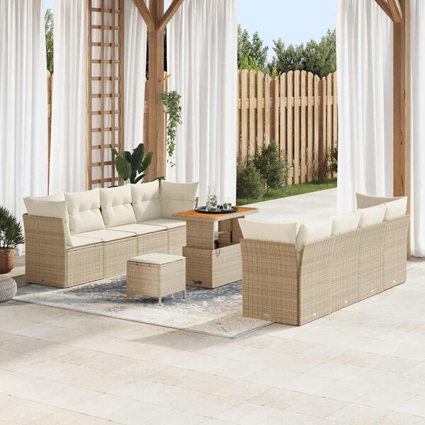 vidaXL Conjunto de sof&aacute;s de jard&iacute;n 11 pcs Beige rat&aacute;n sint&eacute;tico