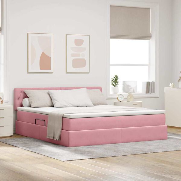 vidaXL Cama con almacenamiento Rosa 160 x 200 cm Terciopelo
