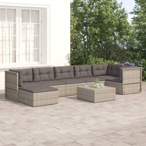 vidaXL Set de muebles de jardín 7 pzas y cojines ratán sintético gris