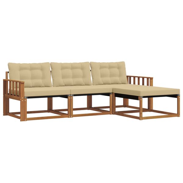vidaXL Conjunto de sof&aacute;s de exterior con coj&iacute;n 4 pcs Natural y Beige