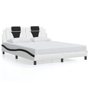 vidaXL Estructura de cama Viana sin colch&oacute;n cuero sint&eacute;tico blanco negro 160x200cm