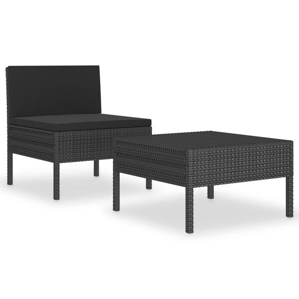 vidaXL Set muebles de jardín 2 piezas y cojines ratán sintético negro