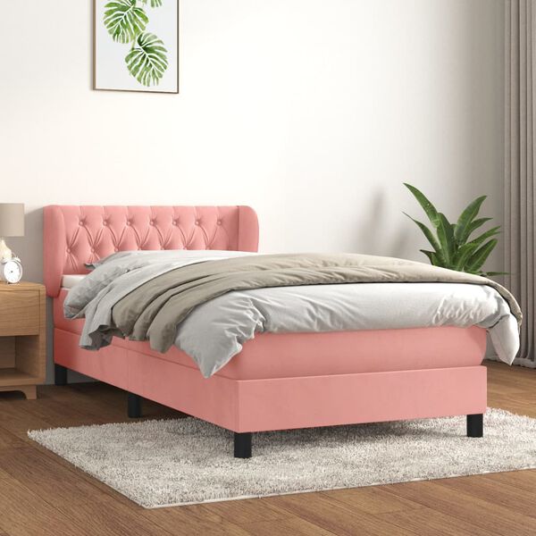 vidaXL Cama box spring con colch&oacute;n terciopelo rosa 100x200 cm