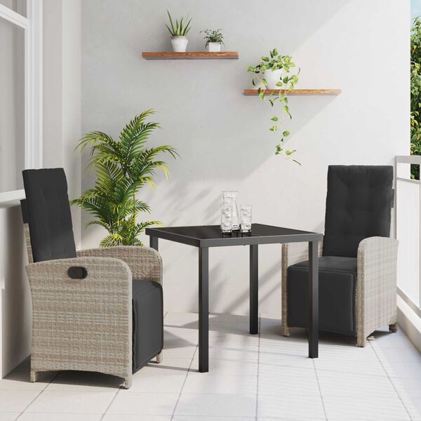 vidaXL Conjunto de Comedor de Jard&iacute;n 3 pcs Gris Claro rat&aacute;n sint&eacute;tico