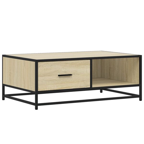 vidaXL Mesa de centro madera ingeniería metal roble Sonoma 90x57x35 cm