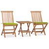 vidaXL Set comedor de jardín plegable 3 piezas madera de teca cojines