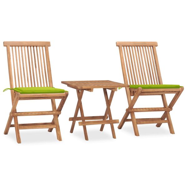 vidaXL Set comedor de jardín plegable 3 piezas madera de teca cojines