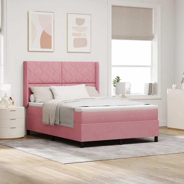 vidaXL Cama tipo Box Spring con cabecera Rosa 140 x 190 cm Terciopelo