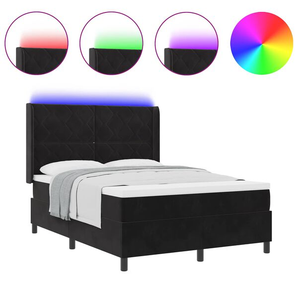 vidaXL Cama con Box Spring LED y Colch&oacute;n Negro 160 x 200 cm Terciopelo