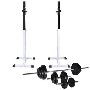 vidaXL Soporte para sentadillas con barra y mancuernas 30,5 kg