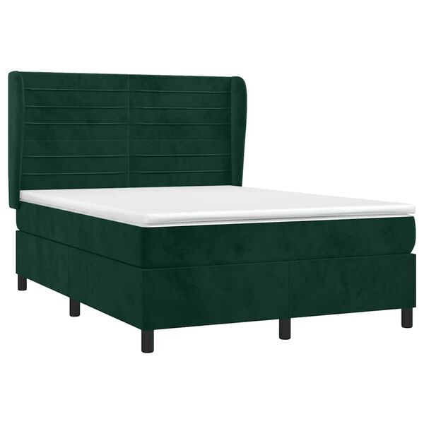 vidaXL Cama box spring con colch&oacute;n terciopelo verde oscuro 140x190 cm