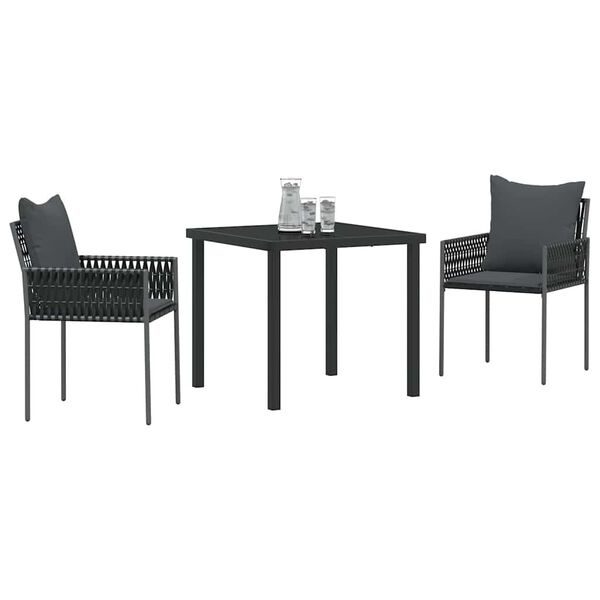 vidaXL Conjunto de Comedor de Jard&iacute;n 3 pcs Negro y Gris