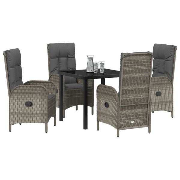 vidaXL Conjunto de Comedor de Jard&iacute;n 5 pcs Gris rat&aacute;n sint&eacute;tico