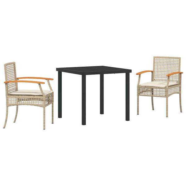 vidaXL Conjunto de Comedor de Jard&iacute;n 3 pcs Beige rat&aacute;n sint&eacute;tico