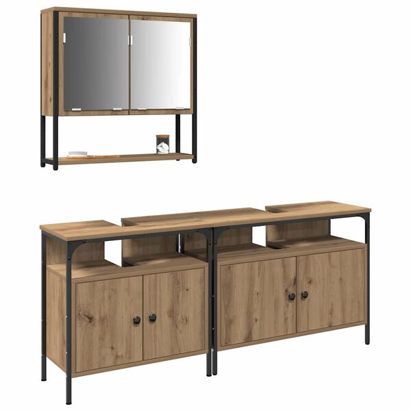vidaXL Juego de muebles de ba&ntilde;o 3 pcs Marr&oacute;n Madera contrachapada