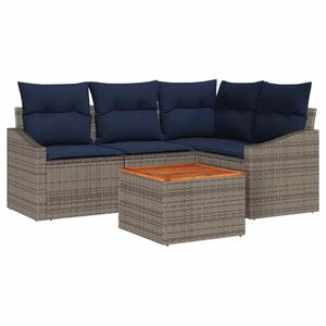 vidaXL Conjunto de sof&aacute;s de jard&iacute;n 5 pcs Gris y azul marino