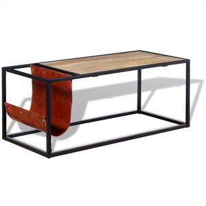 vidaXL Mesa de centro con revistero de cuero aut&eacute;ntico 110x50x45 cm