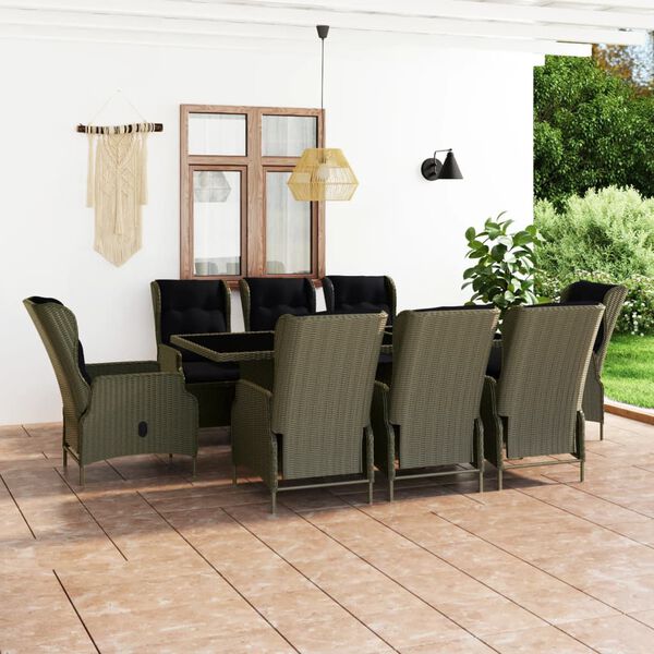 vidaXL Set de comedor jardín 9 piezas cojines ratán sintético marrón