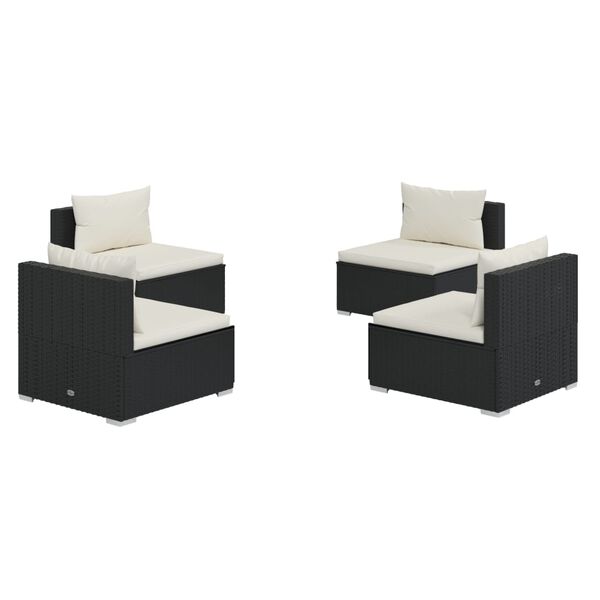 vidaXL Set de muebles de jard&iacute;n 4 pzas y cojines rat&aacute;n sint&eacute;tico negro
