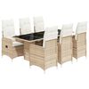 vidaXL Set de mesa y sillas de jard&iacute;n 7 pzas y cojines rat&aacute;n PE beige