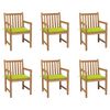 vidaXL Sillas de jard&iacute;n 6 uds madera maciza teca cojines verde brillo