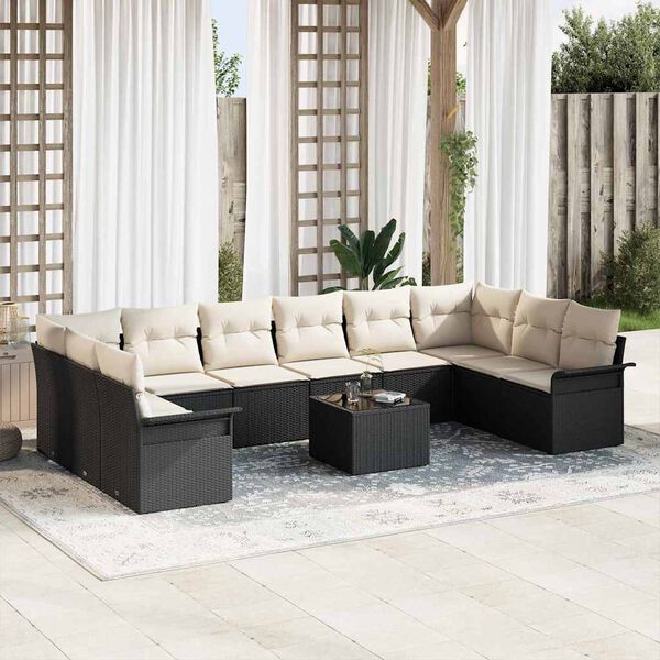 vidaXL Conjunto de sof&aacute; de jard&iacute;n 11 pcs Negro rat&aacute;n sint&eacute;tico