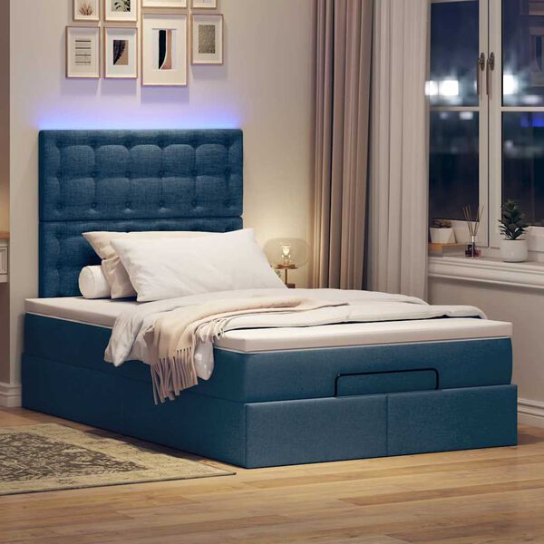 vidaXL Estructura de cama otomana colch&oacute;n tela azul 120x190 cm