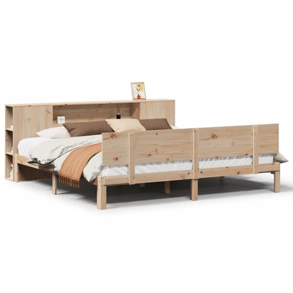 vidaXL Cama con estanter&iacute;a sin colch&oacute;n madera maciza de pino 180x200cm