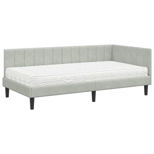 vidaXL Estructura de Cama Esquina con Colchón 2 pcs Gris claro