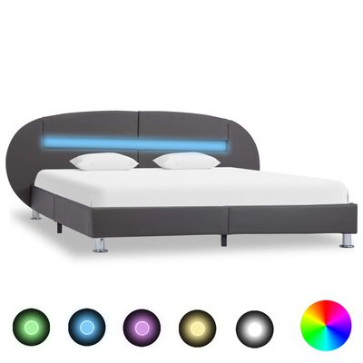 vidaXL Estructura de cama con LED cuero sintético gris 180x200 cm