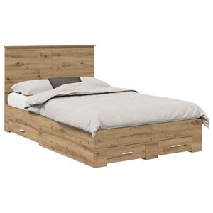vidaXL Estructura de cama con cabecera Roble artesanal 120 x 190 cm