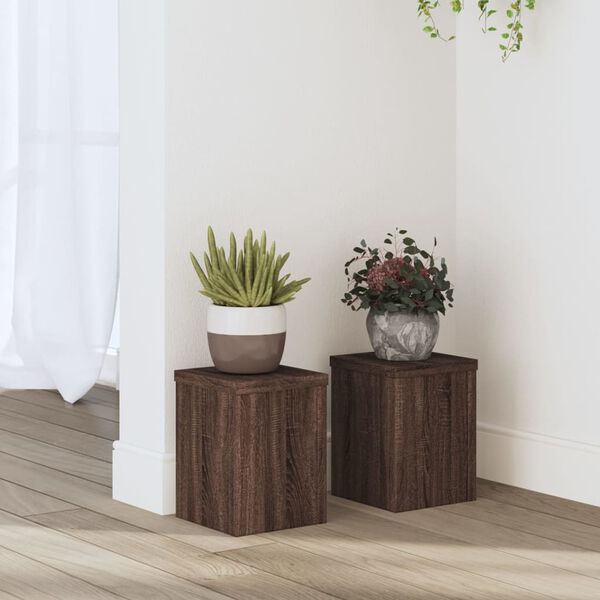 vidaXL Soportes de plantas 2 uds madera marr&oacute;n roble 15x15x20 cm