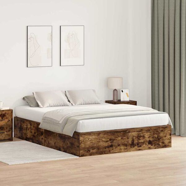 vidaXL Cama con almacenamiento Roble ahumado 140 x 200 cm