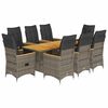 vidaXL Set comedor jard&iacute;n 9 pzas y cojines rat&aacute;n sint&eacute;tico gris