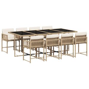 vidaXL Set comedor de jard&iacute;n 9 pzas con cojines rat&aacute;n sint&eacute;tico beige