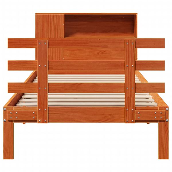 vidaXL Cama con estantería sin colchón madera maciza marrón 100x200 cm
