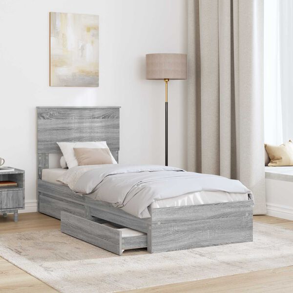 vidaXL Cama con almacenamiento con cabecera Gris Sonoma 75 x 190 cm