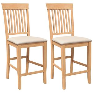 vidaXL Taburetes de bar con cojines 2 uds madera maciza natural caucho