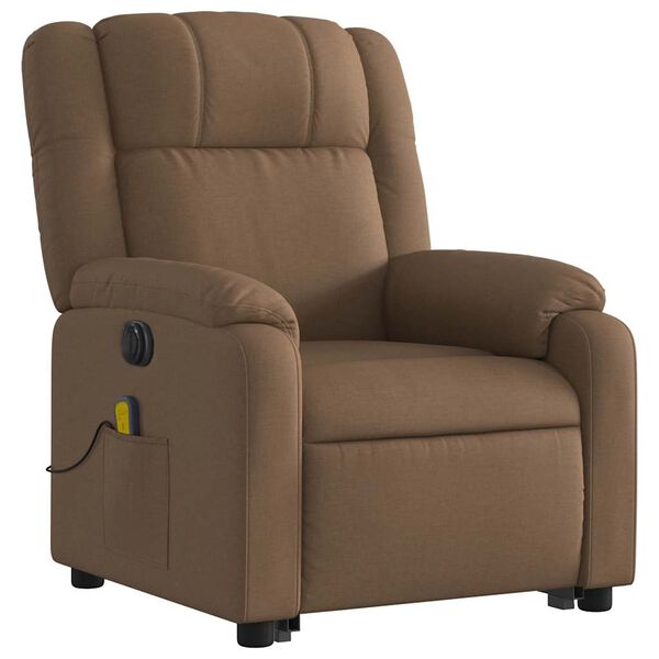 vidaXL Sill&oacute;n de masaje el&eacute;ctrico reclinable elevable tela marr&oacute;n
