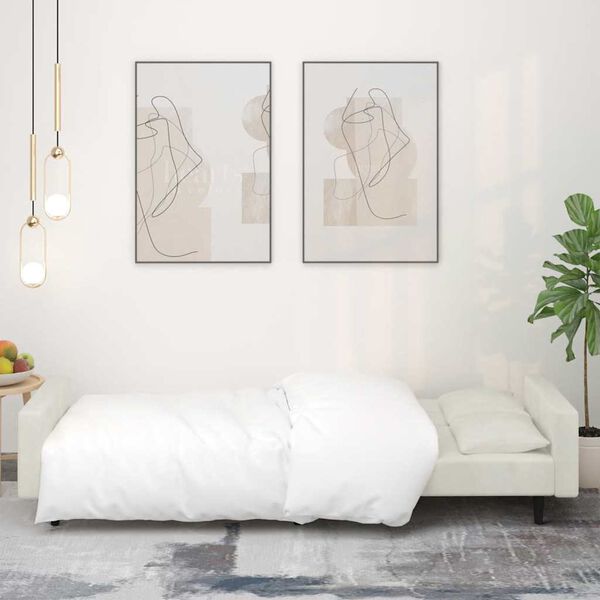 vidaXL Sof&aacute; cama de 2 plazas con dos almohadas terciopelo color crema