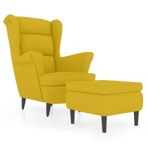 vidaXL Sill&oacute;n orejero con taburete terciopelo amarillo mostaza