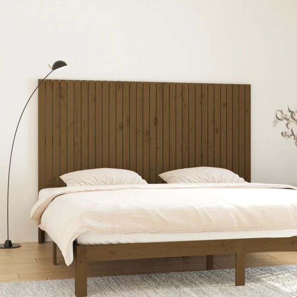 vidaXL Cabecero cama pared madera maciza pino marr&oacute;n miel 204x3x110 cm