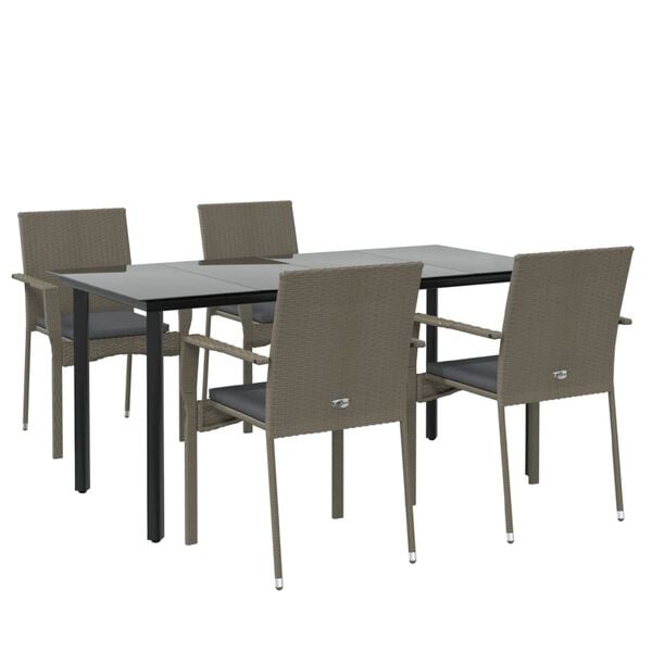 vidaXL Set comedor jardín 5 pzas y cojines ratán sintético negro gris