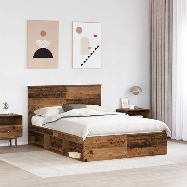 vidaXL Estructura de cama con cabecera Madera vieja 140 x 200 cm