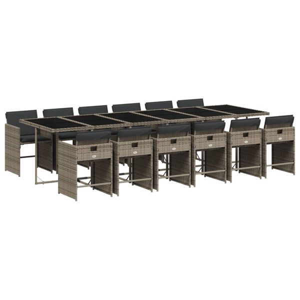 vidaXL Set comedor de jard&iacute;n con cojines 13 pzas rat&aacute;n sint&eacute;tico gris