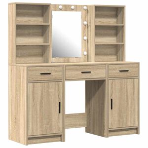 vidaXL Conjunto de mesa de vestidor con LED 3 uds. Roble Sonoma