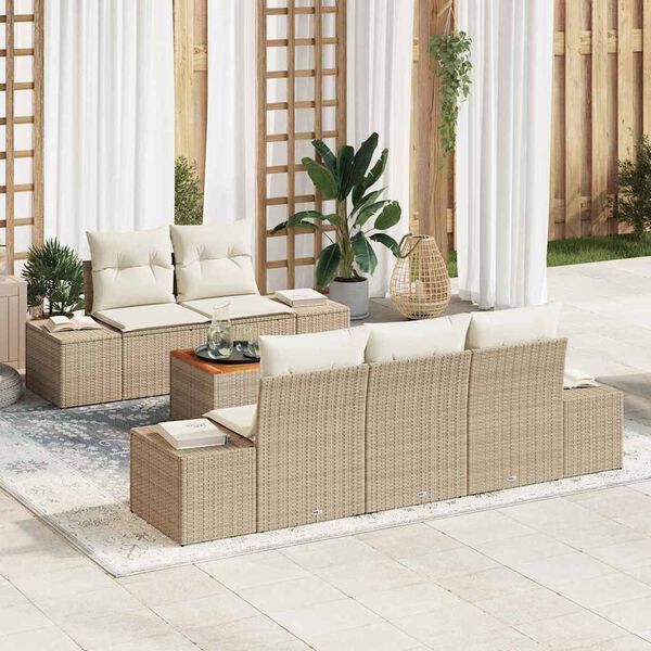 vidaXL Conjunto de sof&aacute;s de jard&iacute;n 6 pcs Beige y Crema rat&aacute;n sint&eacute;tico