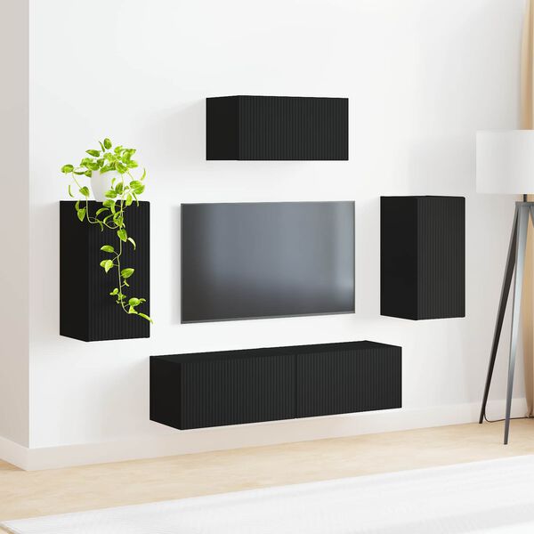 vidaXL Conjunto de mueble de TV 5 pcs Negro Madera de ingenier&iacute;a