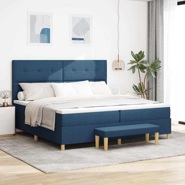 vidaXL Cama tipo Box Spring con colch&oacute;n Azul 200 x 200 cm tela